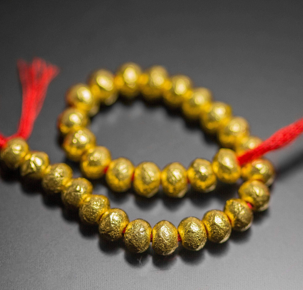 5pc, Handmade 18k Solid Gold Handmade Textured Rondelle Hollow Beads Spacer Findings - Jalvi & Co.