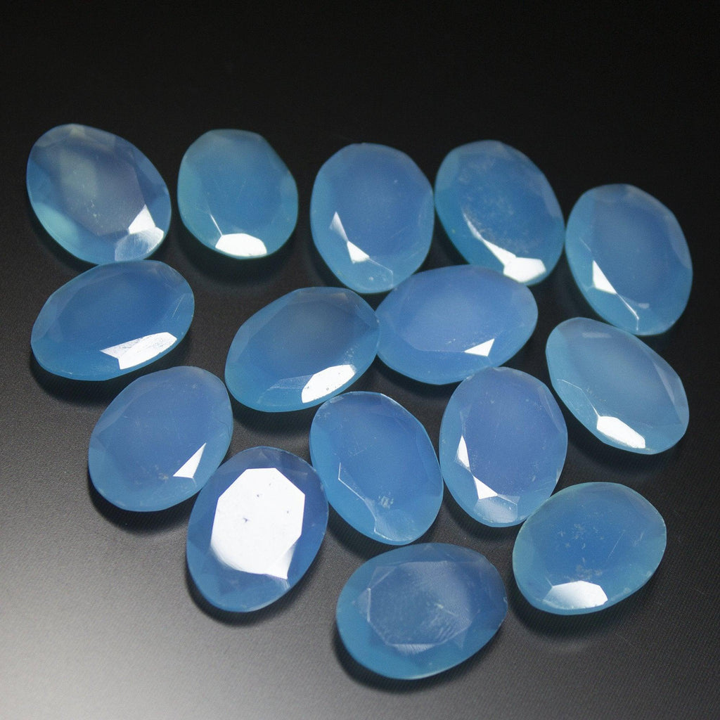 5pc Natural Blue Chalcedony Faceted Oval Cut Loose Gemstones 16mm - Jalvi & Co.