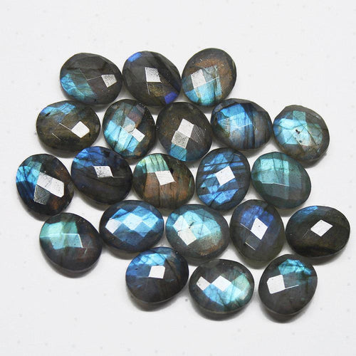 5pcs, 10x12mm, Natural Blue Fire Labradorite Checker Cut Oval Briolettes Loose Gemstone - Jalvi & Co.