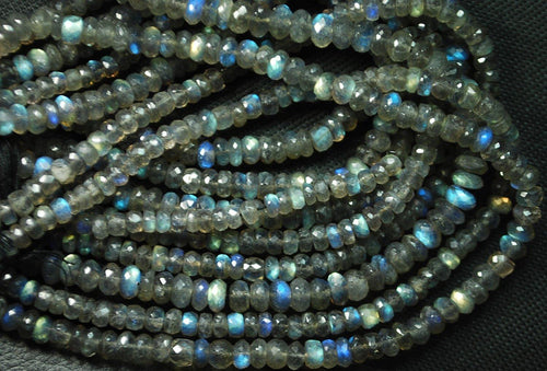 5X14 Inches Super Finest Natural Blue Flashy Labradorite Faceted Rondelles 4.5-5mm Aprx - Jalvi & Co.