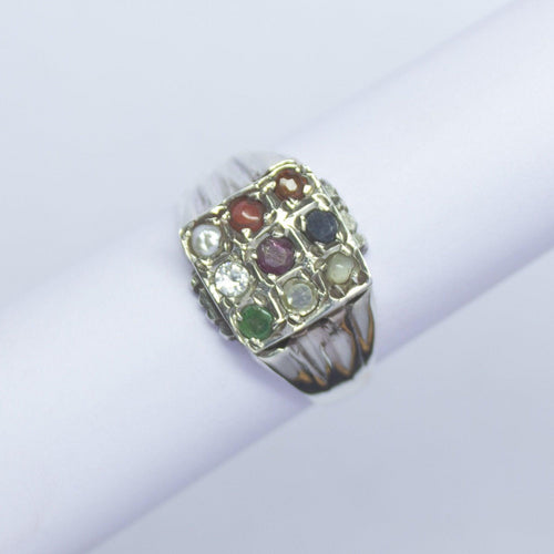 6.2g, Handmade Natural Navratna Ring 925 Sterling Silver Ring, 9 gemstone ring - Jalvi & Co.