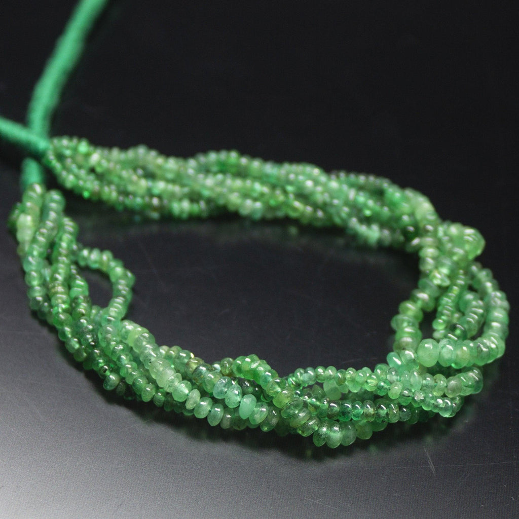 6.5 inch, 2-3mm, Natural Green Emerald Smooth Rondelle Shape Beads, Emerald Beads - Jalvi & Co.