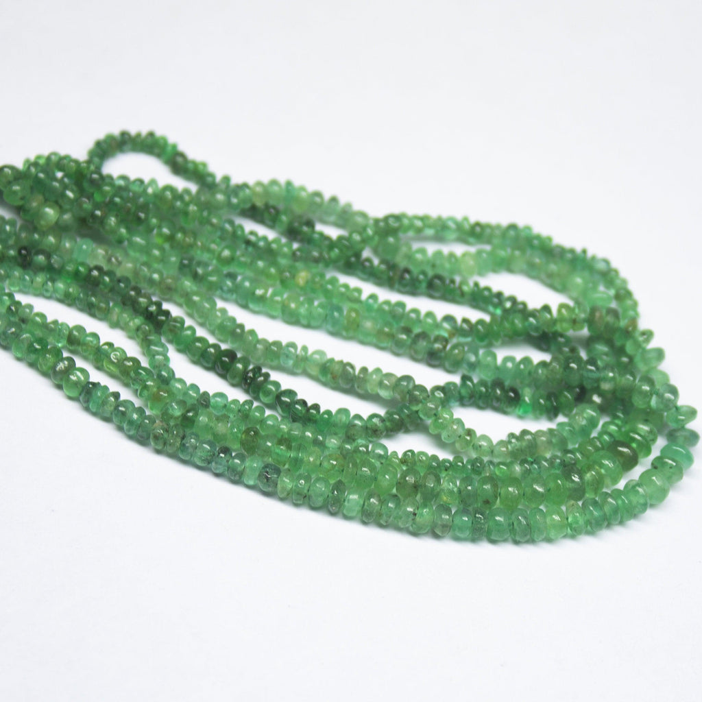 6.5 inch, 2-3mm, Natural Green Emerald Smooth Rondelle Shape Beads, Emerald Beads - Jalvi & Co.