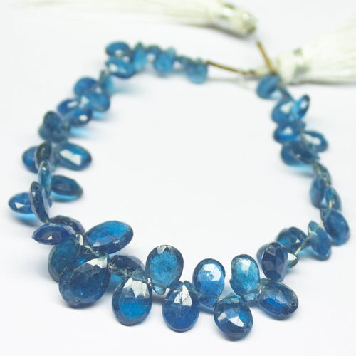 6.5 inch, 6mm 9mm, Neon Blue Apatite Faceted Pear Drop Beads, Apatite Beads - Jalvi & Co.