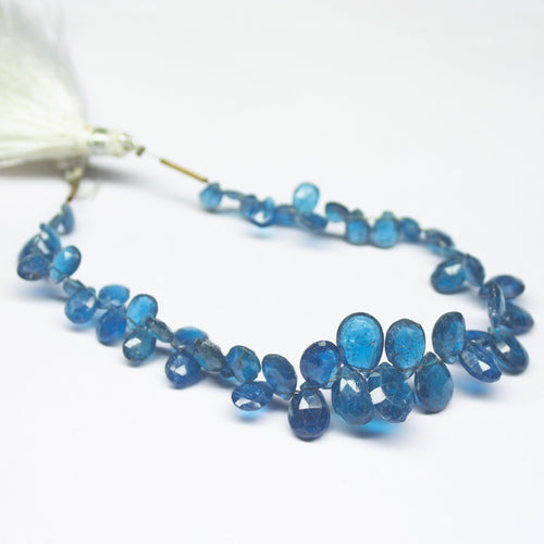 6.5 inch, 6mm 9mm, Neon Blue Apatite Faceted Pear Drop Beads, Apatite Beads - Jalvi & Co.