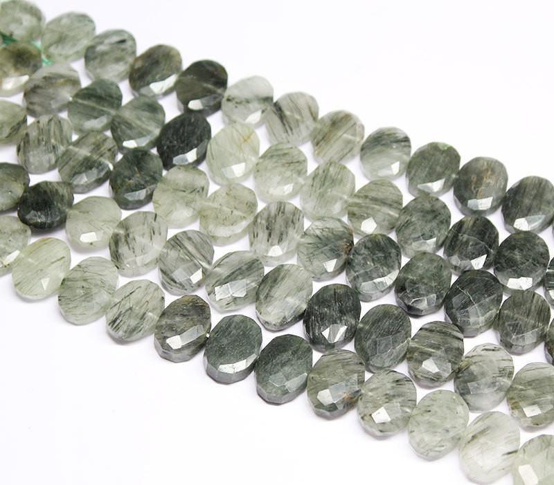 6.5 inches, 18x13mm, Natural Green Rutile Quartz Faceted Oval Beads Strand - Jalvi & Co.