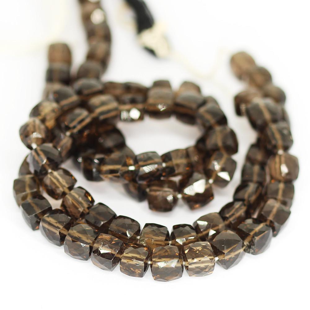 6.5 inches, 6mm, Natural Smoky Quartz Faceted 3D Cube Box Square Beads, Quartz Beads - Jalvi & Co.