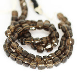 6.5 inches, 6mm, Natural Smoky Quartz Faceted 3D Cube Box Square Beads, Quartz Beads