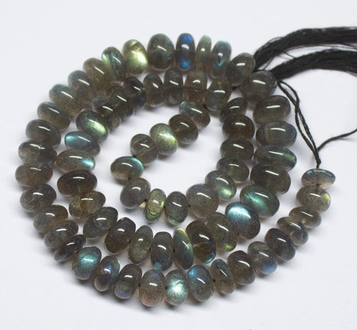 6.5 inches, 7-9mm, Natural Labradorite Smooth Rondelle Shape Loose Gemstone Beads - Jalvi & Co.