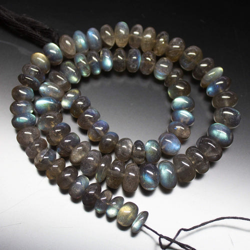 6.5 inches, 7-9mm, Natural Labradorite Smooth Rondelle Shape Loose Gemstone Beads - Jalvi & Co.