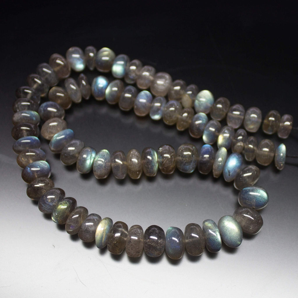 6.5 inches, 7-9mm, Natural Labradorite Smooth Rondelle Shape Loose Gemstone Beads - Jalvi & Co.