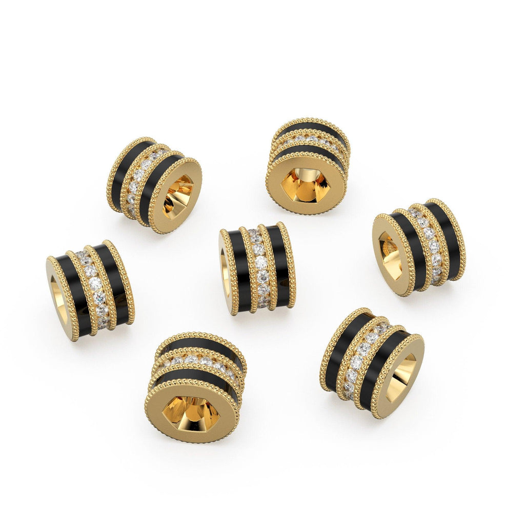 6.5mm Diamond Enamel Solid Gold Round Wheel Beads / Handmade Diamond Tyre Spacer / Black Enamel Rondelle / Jewelry Making Essentials Finding - Jalvi & Co.