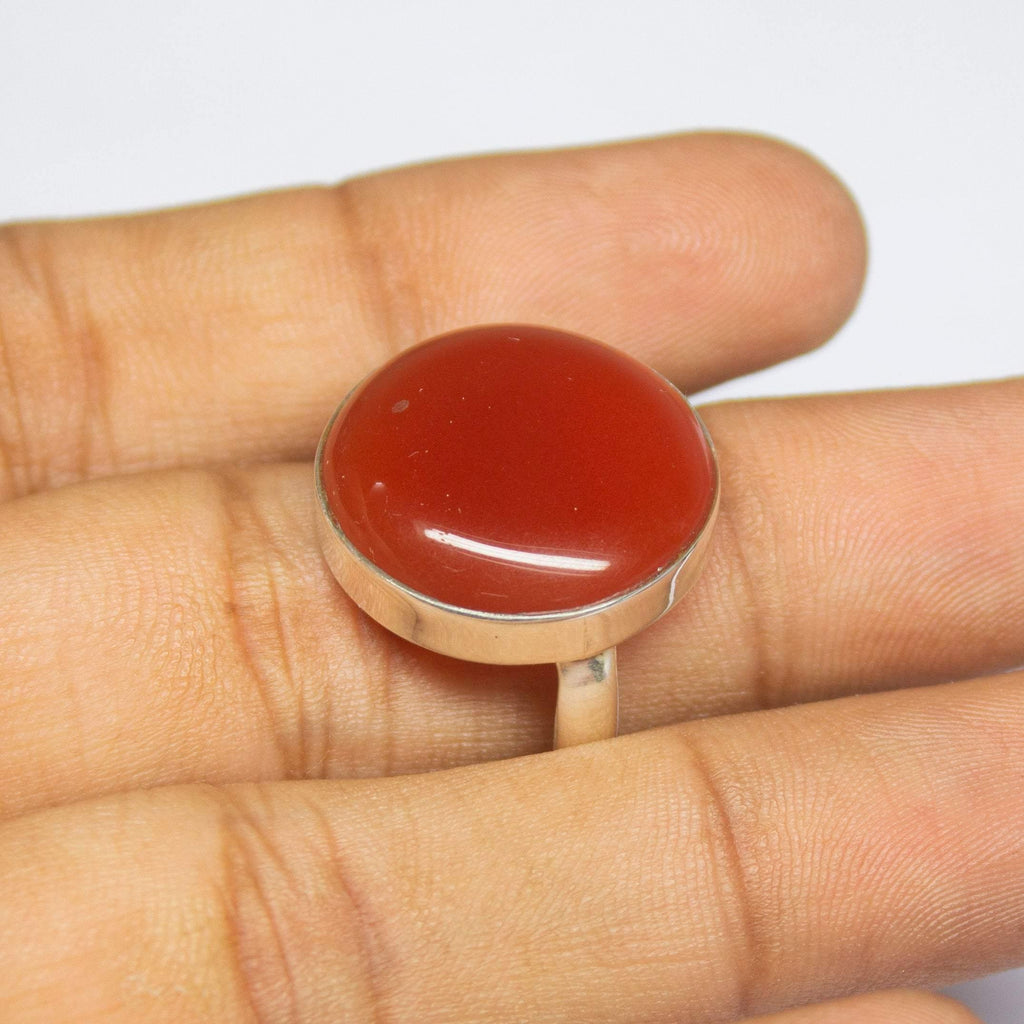6.8gm Natural Red Onyx Round Shape 925 Sterling Silver Bezel Ring, Onyx Ring - Jalvi & Co.
