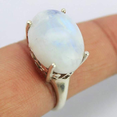 6.98g, Handmade Natural Rainbow Moonstone Designer Oval 925 Sterling Silver Ring, Moonstone Ring - Jalvi & Co.