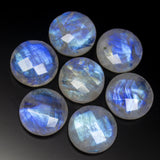 6 Beads, Finest Quality, 16mm Matched Pair, Faceted Round Shape Briolettes Blue Flash Moonstone
