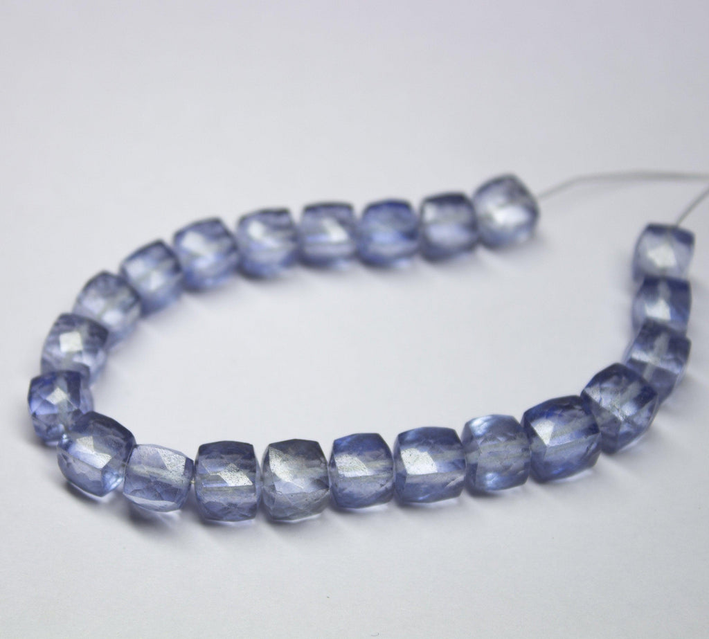 6 inch, 6-6.5mm, Natural Mystic Blue Quartz Faceted Box Square Beads, Quartz Beads - Jalvi & Co.