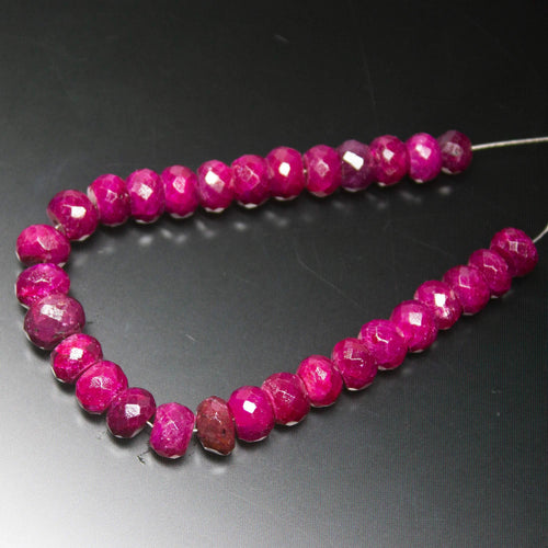 6 inch, 6-8mm, Natural Red Ruby Faceted Rondelle Shape Gemstone Beads - Jalvi & Co.