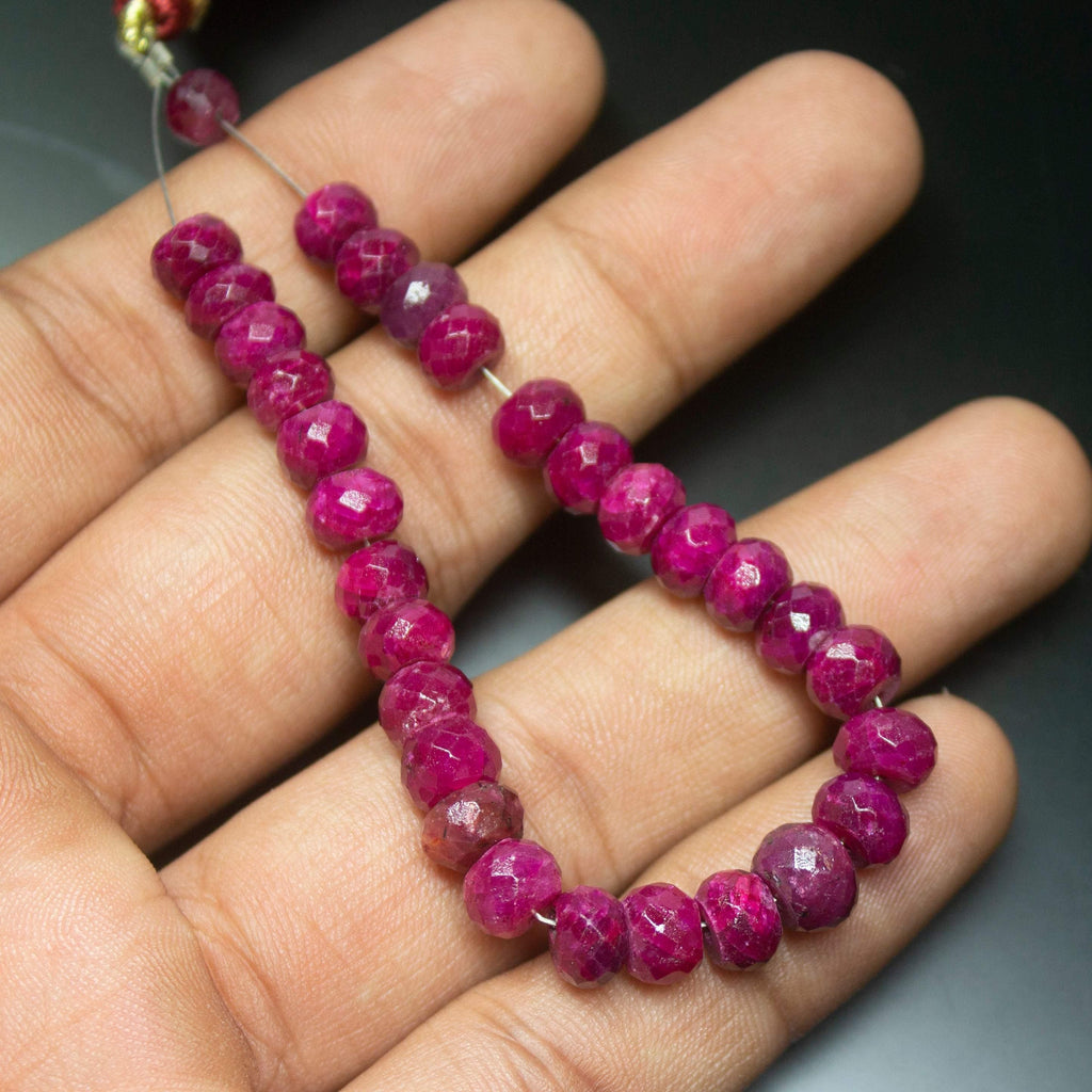 6 inch, 6-8mm, Natural Red Ruby Faceted Rondelle Shape Gemstone Beads - Jalvi & Co.
