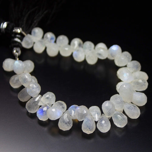 6 inch, 7-12mm, Natural Blue Rainbow Moonstone Faceted Tear Drop Beads, Moonstone Beads - Jalvi & Co.