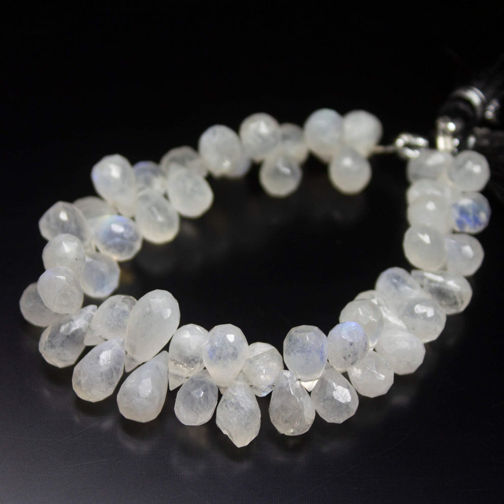 6 inch, 7-12mm, Natural Blue Rainbow Moonstone Faceted Tear Drop Beads, Moonstone Beads - Jalvi & Co.