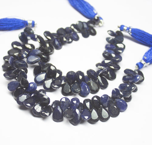 6 inch, 8-10mm, Blue Sapphire Faceted Pear Drop Briolette Beads, Sapphire Beads - Jalvi & Co.