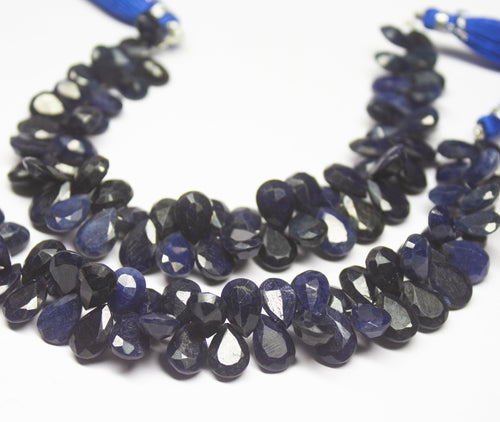 6 inch, 8-10mm, Blue Sapphire Faceted Pear Drop Briolette Beads, Sapphire Beads - Jalvi & Co.