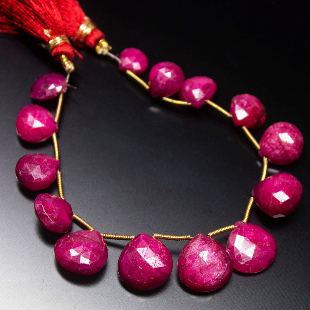 6 inch, 8-13mm, Natural Ruby Faceted Heart Drop Briolette Shape Gemstone Beads - Jalvi & Co.