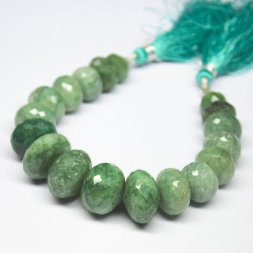 6 inch, 9-16mm, Natural Green Emerald Faceted Rondelle Beads, Emerald Beads - Jalvi & Co.