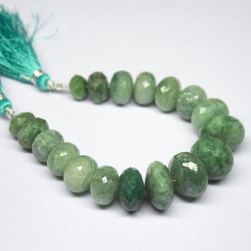 6 inch, 9-16mm, Natural Green Emerald Faceted Rondelle Beads, Emerald Beads - Jalvi & Co.