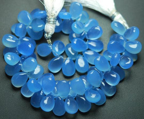 6 Inch Strand Super Finest Sky Blue Chalcedony Smooth Pear Briolettes 8X12mm Large Size - Jalvi & Co.