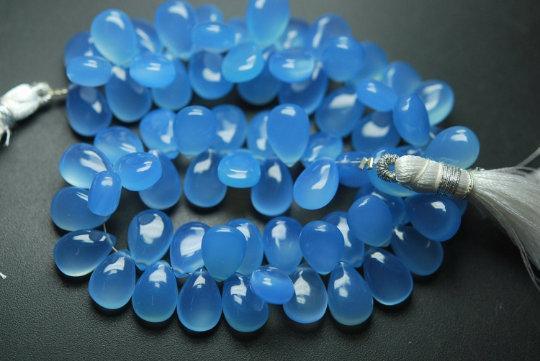 6 Inch Strand Super Finest Sky Blue Chalcedony Smooth Pear Briolettes 8X12mm Large Size - Jalvi & Co.