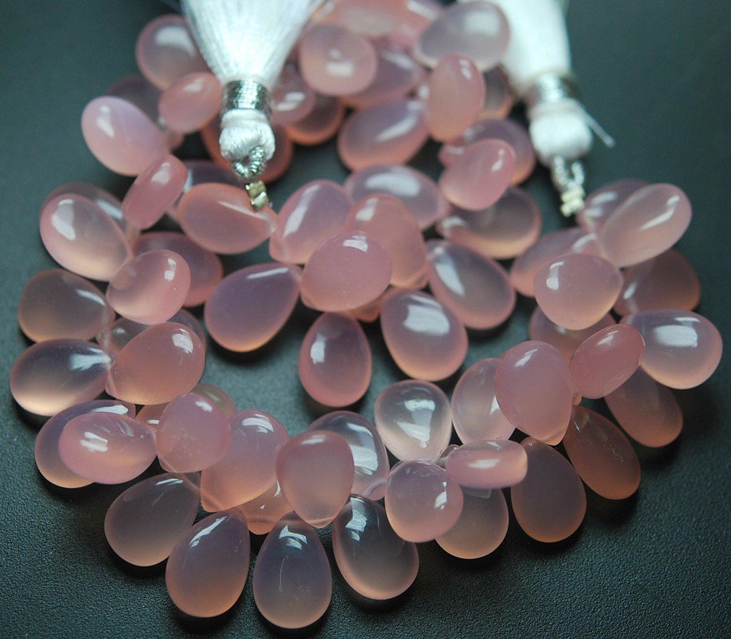 6 Inch Strand,Super Finest Rose Pink Chalcedony Smooth Pear Briolettes, 8X12mm Large Size - Jalvi & Co.