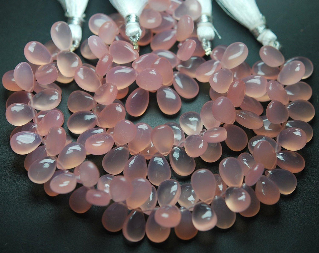 6 Inch Strand,Super Finest Rose Pink Chalcedony Smooth Pear Briolettes, 8X12mm Large Size - Jalvi & Co.