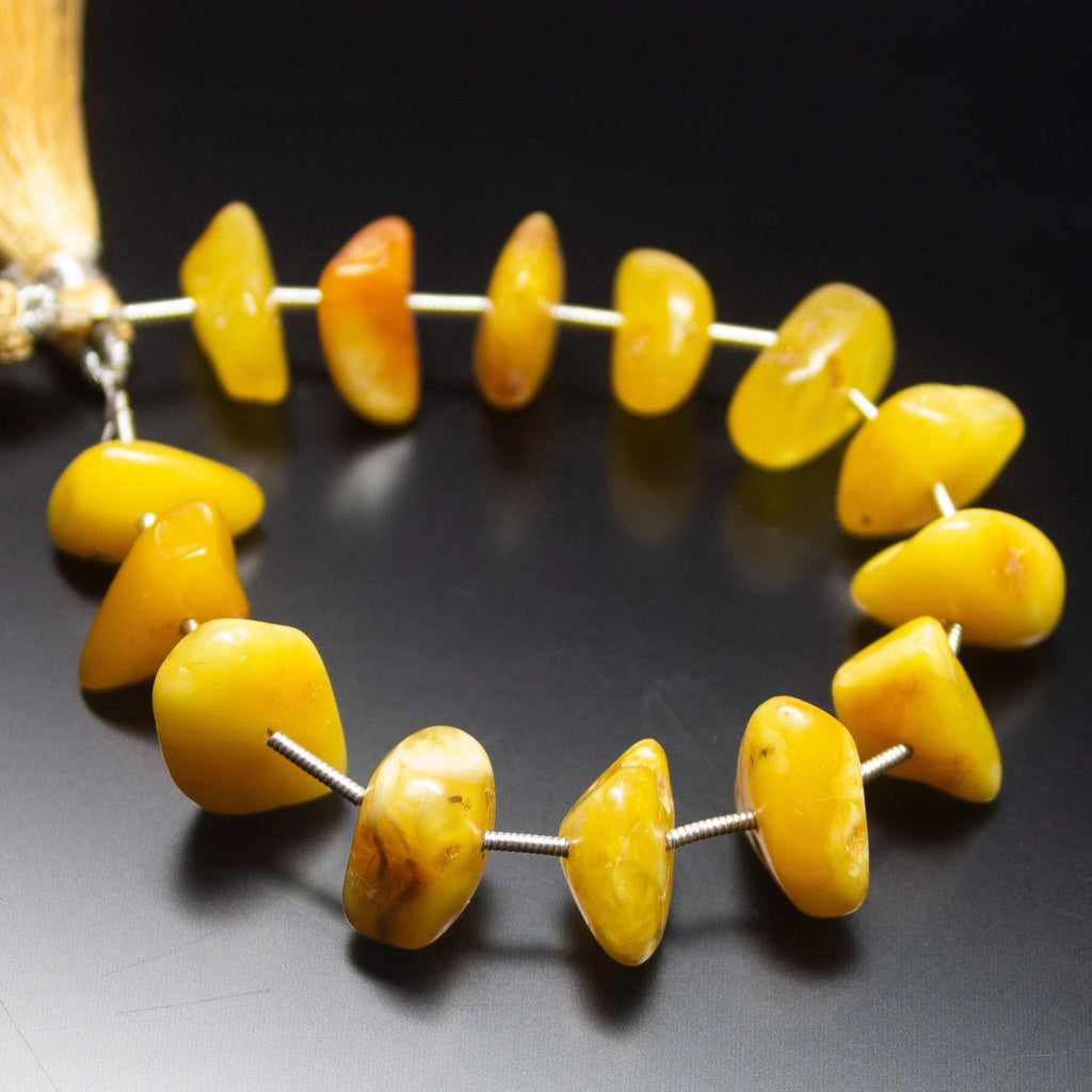 6 inches, 12-14mm, Natural Yellow Amber Faceted Tumble Beads, Amber Beads - Jalvi & Co.