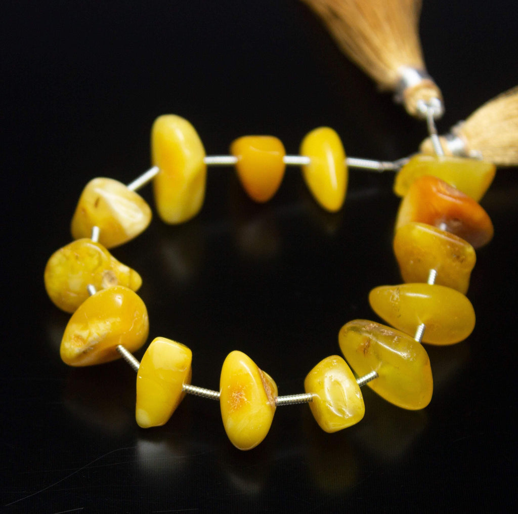 6 inches, 12-14mm, Natural Yellow Amber Faceted Tumble Beads, Amber Beads - Jalvi & Co.