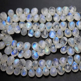 6 Inches, Finest Quality,Blue Flashy Rainbow Moonstone Faceted Pear Shaped Briolettes, 8X12mm