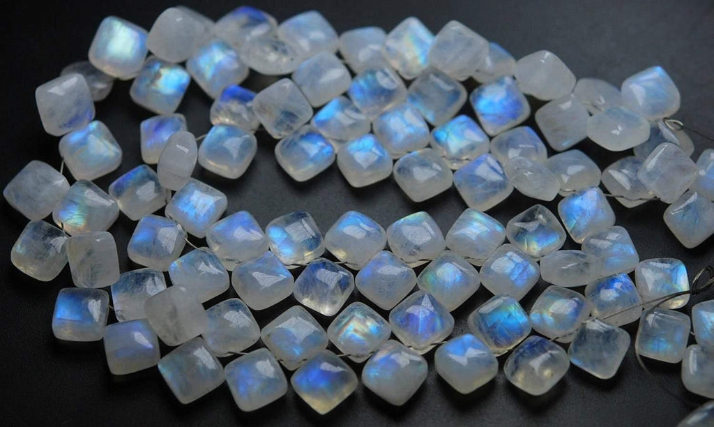 6 Inches Flashy Rainbow Moonstone Smooth Cushion Shape Briolettes, 7.5-8mm Size - Jalvi & Co.