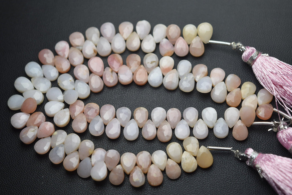 6 Inches Strand, Natural Pink Opal Faceted Pear Shaped Briolettes, 7X5mm - Jalvi & Co.