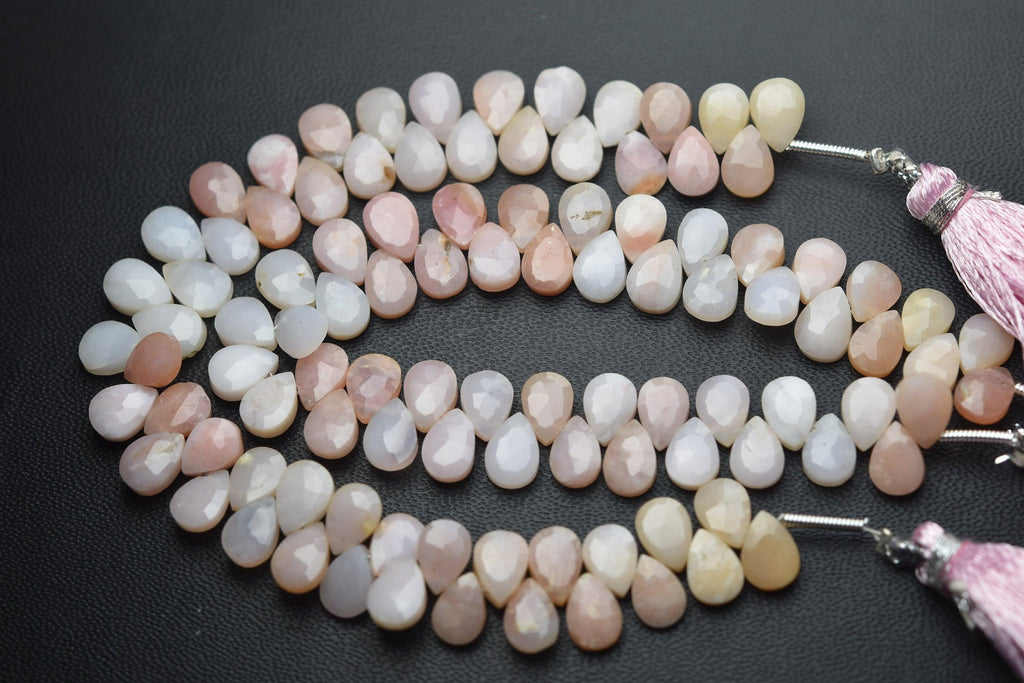 6 Inches Strand, Natural Pink Opal Faceted Pear Shaped Briolettes, 7X5mm - Jalvi & Co.