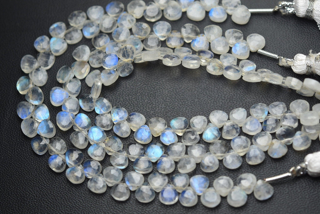 6 Inches Strand,Blue Flashy Rainbow Moonstone Faceted Heart Shaped Briolettes, 5mm - Jalvi & Co.