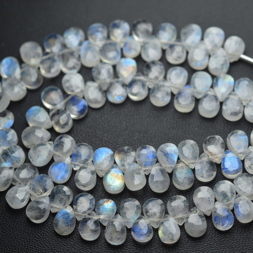 6 Inches Strand,Blue Flashy Rainbow Moonstone Faceted Pear Shaped Briolettes, 7X5mm - Jalvi & Co.