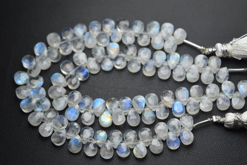 6 Inches Strand,Blue Flashy Rainbow Moonstone Faceted Pear Shaped Briolettes, 7X5mm - Jalvi & Co.