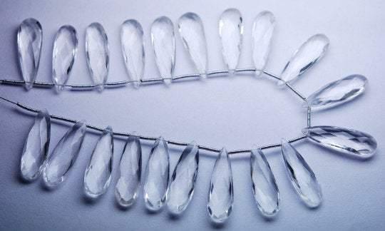 6 Match Pair, 25X8mm Long White Rock Crystal Quartz Faceted Pear Shape Briolettes - Jalvi & Co.