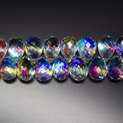 6 Match Pair, Rainbow Quartz Faceted Drops Briolettes Beads 10X14mm - Jalvi & Co.