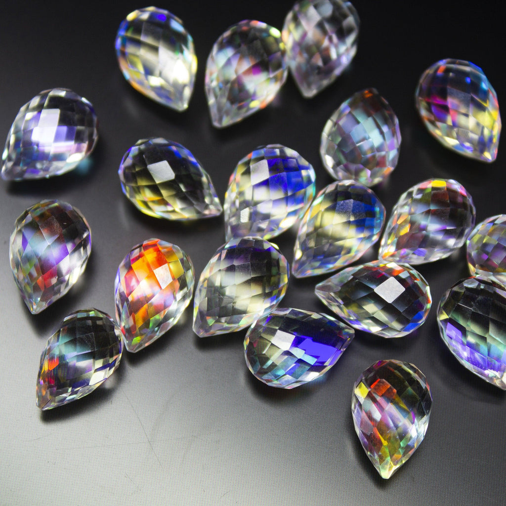 6 Match Pair, Rainbow Quartz Faceted Drops Briolettes Beads 10X14mm - Jalvi & Co.