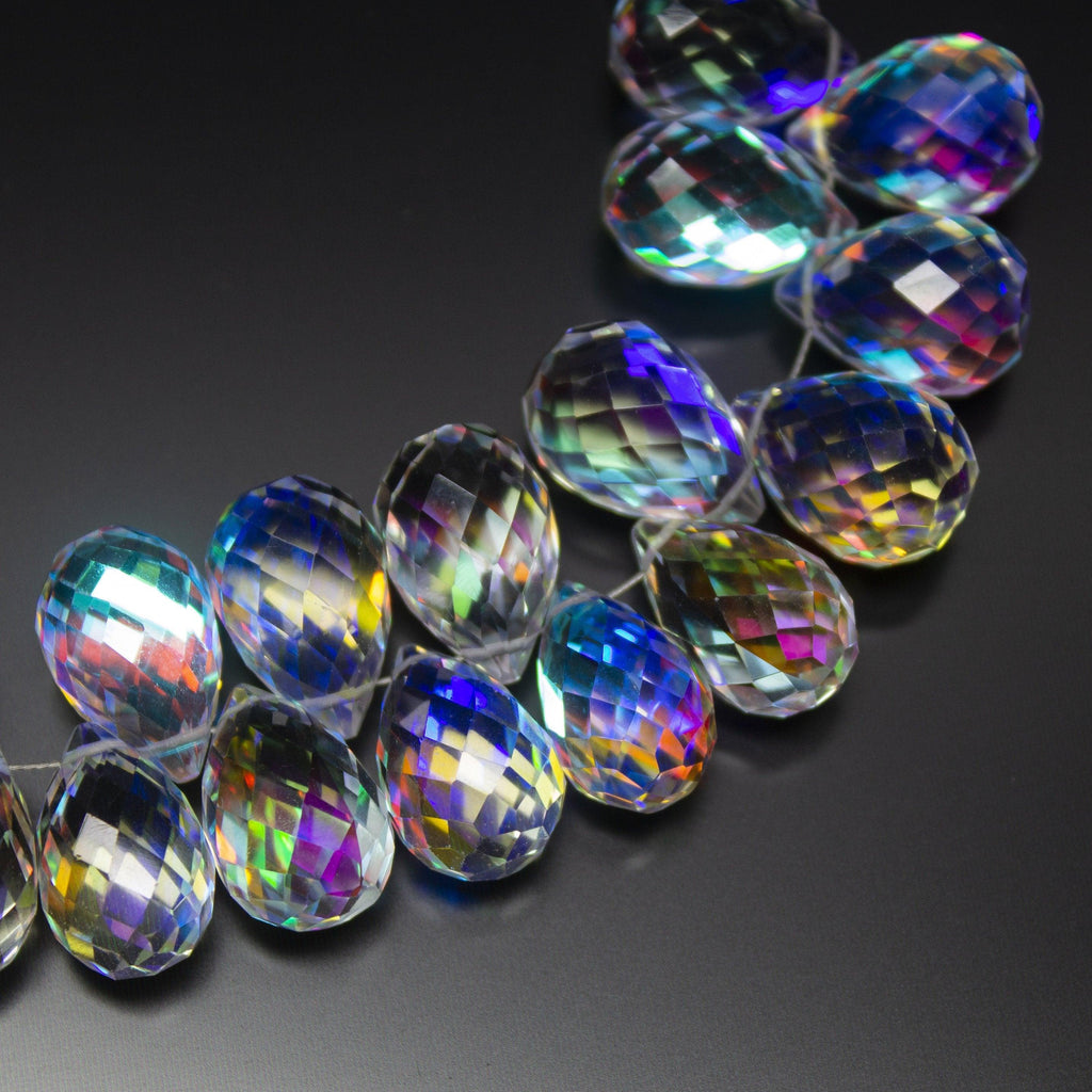 6 Match Pair, Rainbow Quartz Faceted Drops Briolettes Beads 10X14mm - Jalvi & Co.