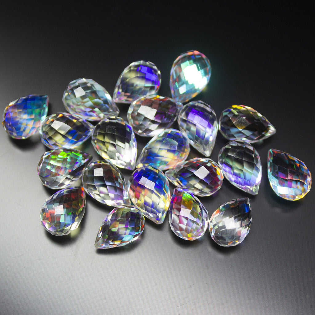 6 Match Pair, Rainbow Quartz Faceted Drops Briolettes Beads 10X14mm - Jalvi & Co.