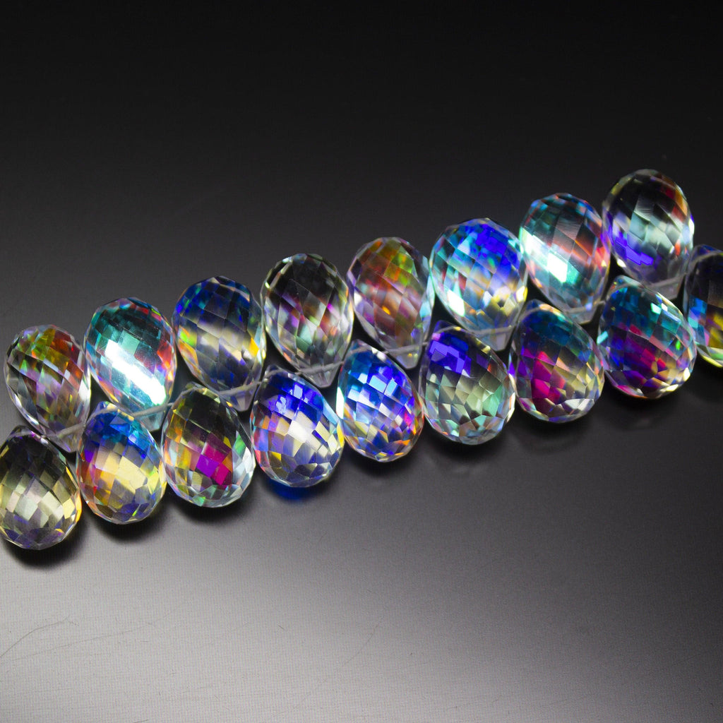 6 Match Pair, Rainbow Quartz Faceted Drops Briolettes Beads 10X14mm - Jalvi & Co.