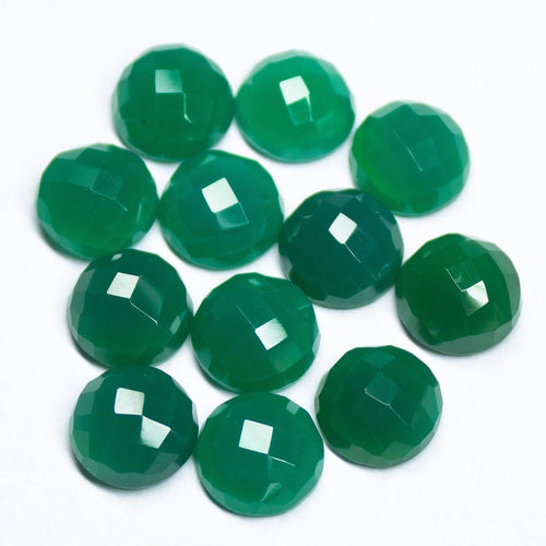 6 matching pair, 10mm, Natural Green Onyx Checker Round Loose Gemstone Briolette Beads - Jalvi & Co.