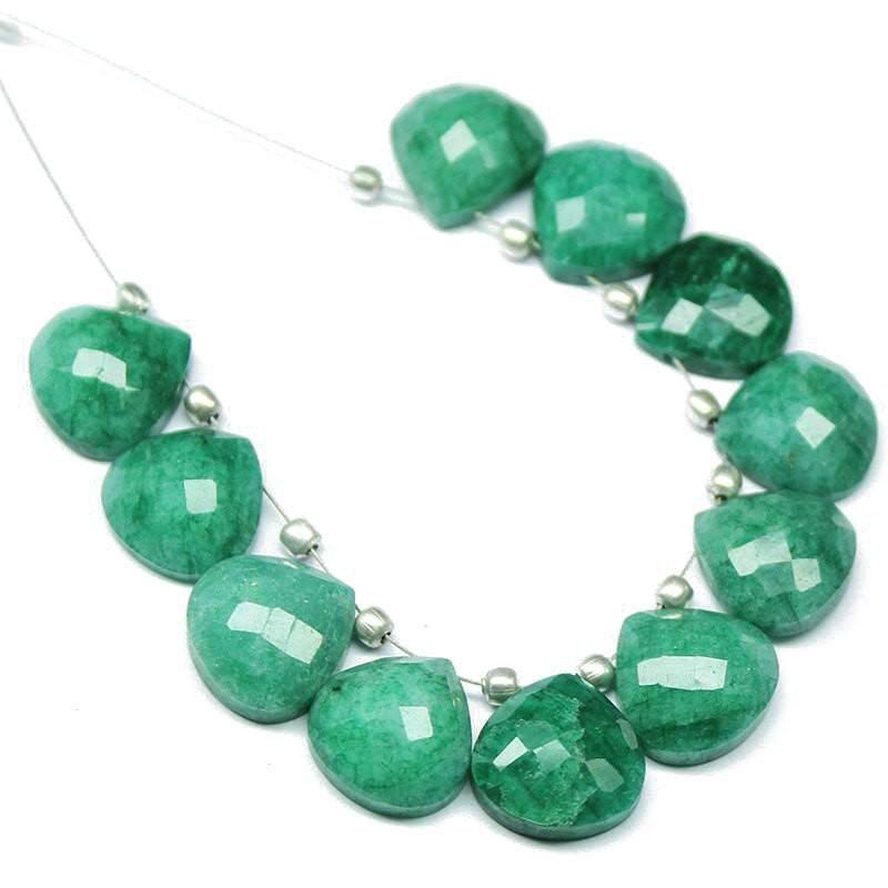 6 matching pair, Natural Dyed Green Emerald Faceted Heart Drops Briolette Loose Gemstone Beads, 14mm - Jalvi & Co.